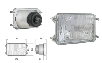 Inserție far, tip H4, încorporabil, orificiu suport 180x65 (lumini: fază lungă, fază scurtă)
