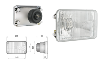 Inserție far, tip H4, încorporabil, orificiu suport 143x72 (lumini: fază lungă, fază scurtă, poziție)