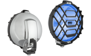 Proiector fază lungă, halogen în carcasă cromată cu lumină de poziție - albastru