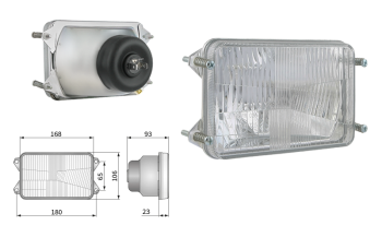 Inserție far, tip H4, încorporabil, orificiu suport 180x65 (lumini: fază lungă, fază scurtă, poziție)