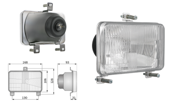 Inserție far, tip H4, încorporabil, orificiu suport 130x128 (lumini: fază lungă, fază scurtă)