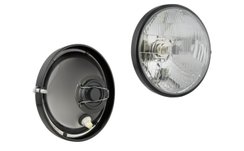 Inserție far, tip H4, încorporabil, cu ramă metalică - dreapta (lumini: fază lungă, fază scurtă, poziție)