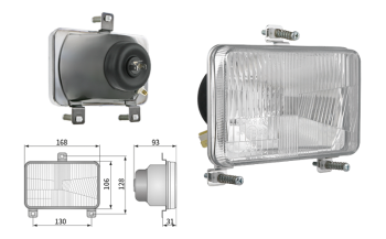 Inserție far, tip H4, încorporabil, orificiu suport 130x128 (lumini: fază lungă, fază scurtă, poziție)