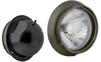 bec H4 24V, conector AMP Faston, ramă tunel, corector manual, soclu bec IP67, cablu 0,1 m
