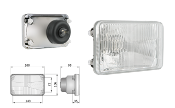 Inserție far, tip H4, încorporabil, orificiu suport 143x72 (lumini: fază lungă, fază scurtă)