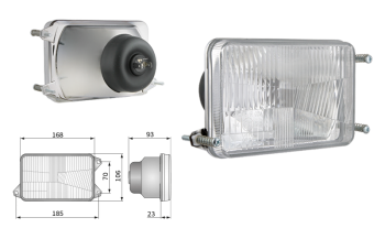 Inserție far, tip H4, încorporabil, orificiu suport 185x70 (lumini: fază lungă, fază scurtă)