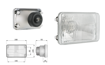 Inserție far, tip H4, încorporabil, orificiu suport 142x65 (lumini: fază lungă, fază scurtă)