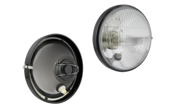 Inserție far, tip R2, încorporabil, cu ramă metalică - dreapta (lumini: fază lungă, fază scurtă, poziție)