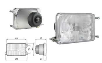 Inserție far, tip H4, încorporabil, orificiu suport 185x70 (lumini: fază lungă, fază scurtă, poziție)