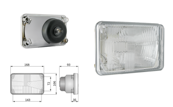 Inserție far, tip H4, încorporabil, orificiu suport 143x72 (lumini: fază lungă, fază scurtă)